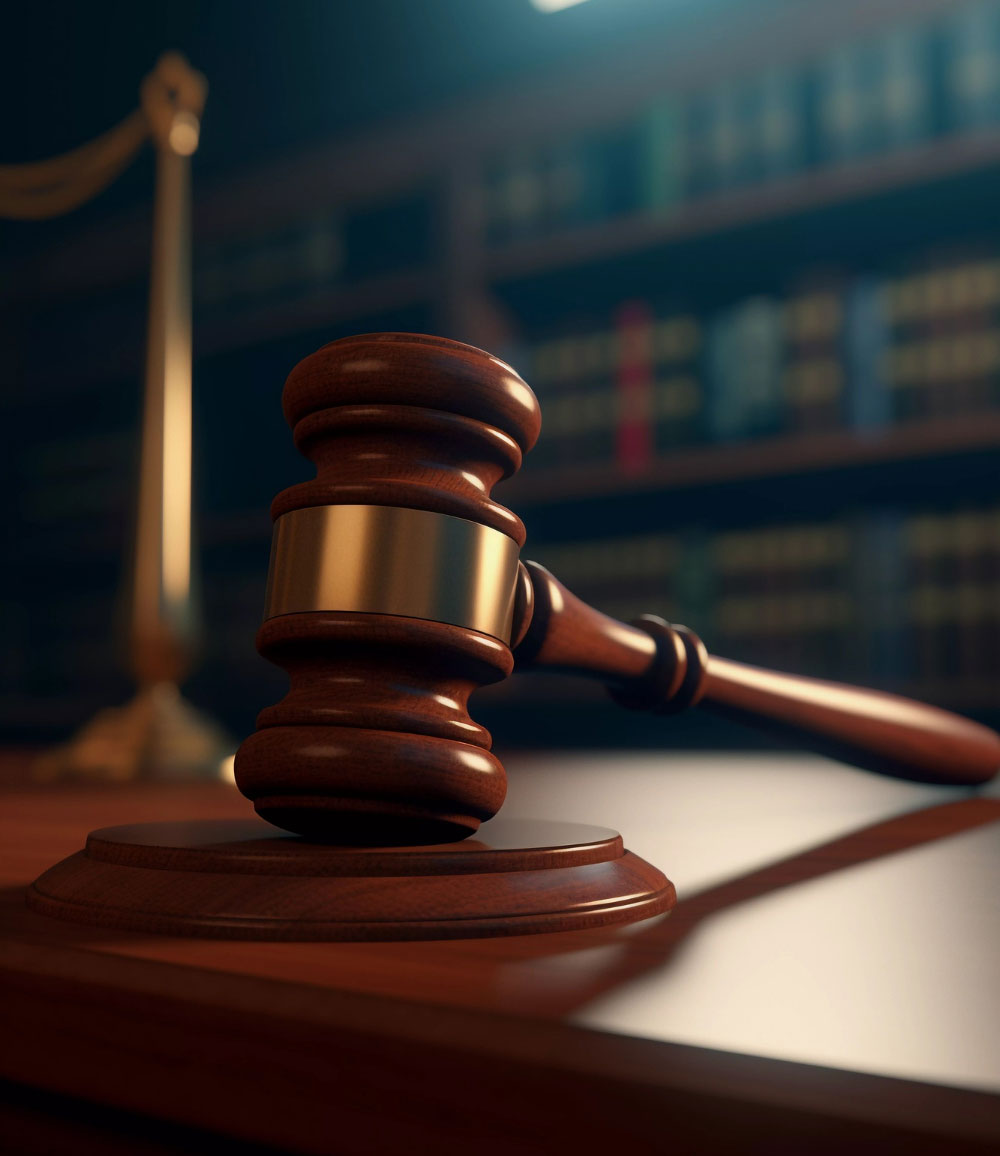 Gavel and law books on a desk